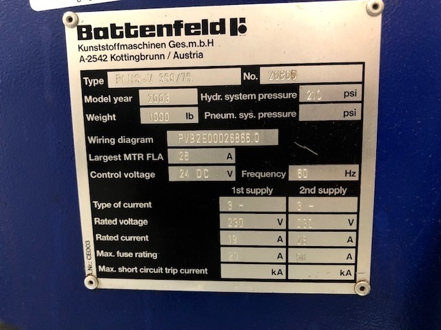 1991 BATTENFELD BA350 CD PLUS PLSTIC INJECTION Plastic Injection-Horizontal | Asset Exchange Corporation